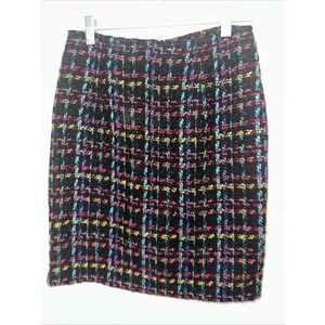 The Limited Black Multi‎ Color Plaid Texture Skirt Size 6 Wool Blend Italy